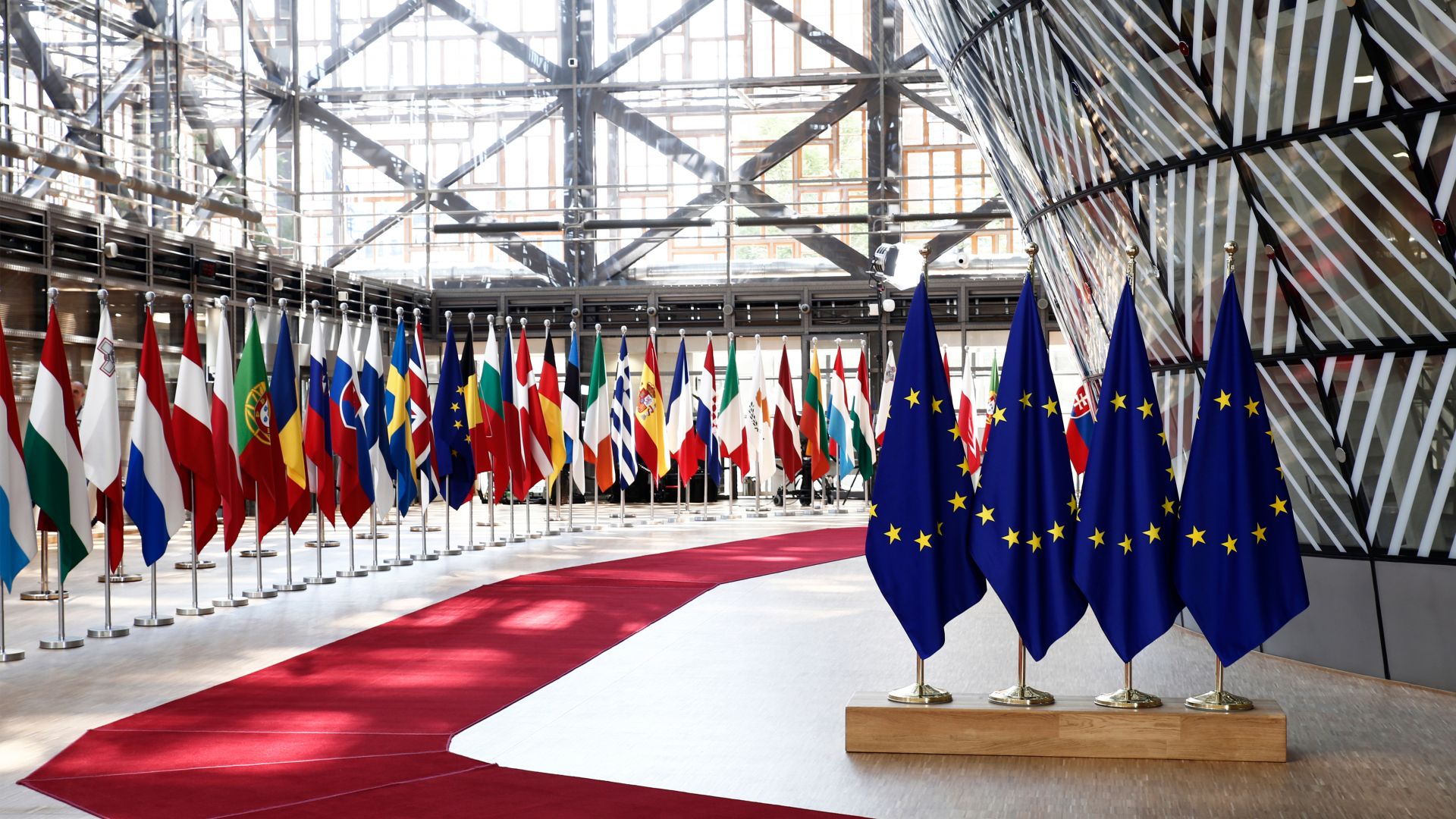 EU Flags in Council in Brussels