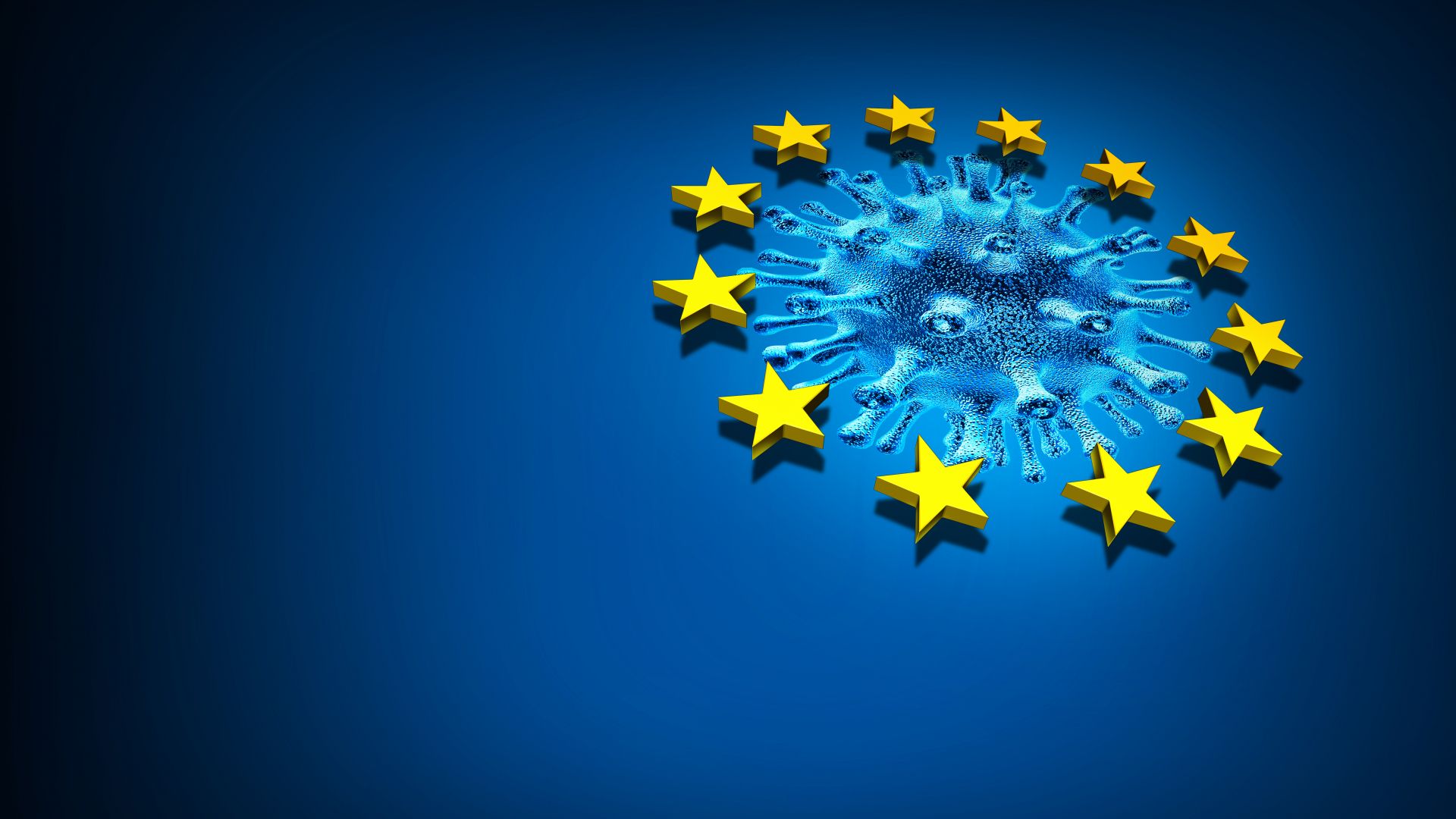 eu gold stars over corona covid virus blue background