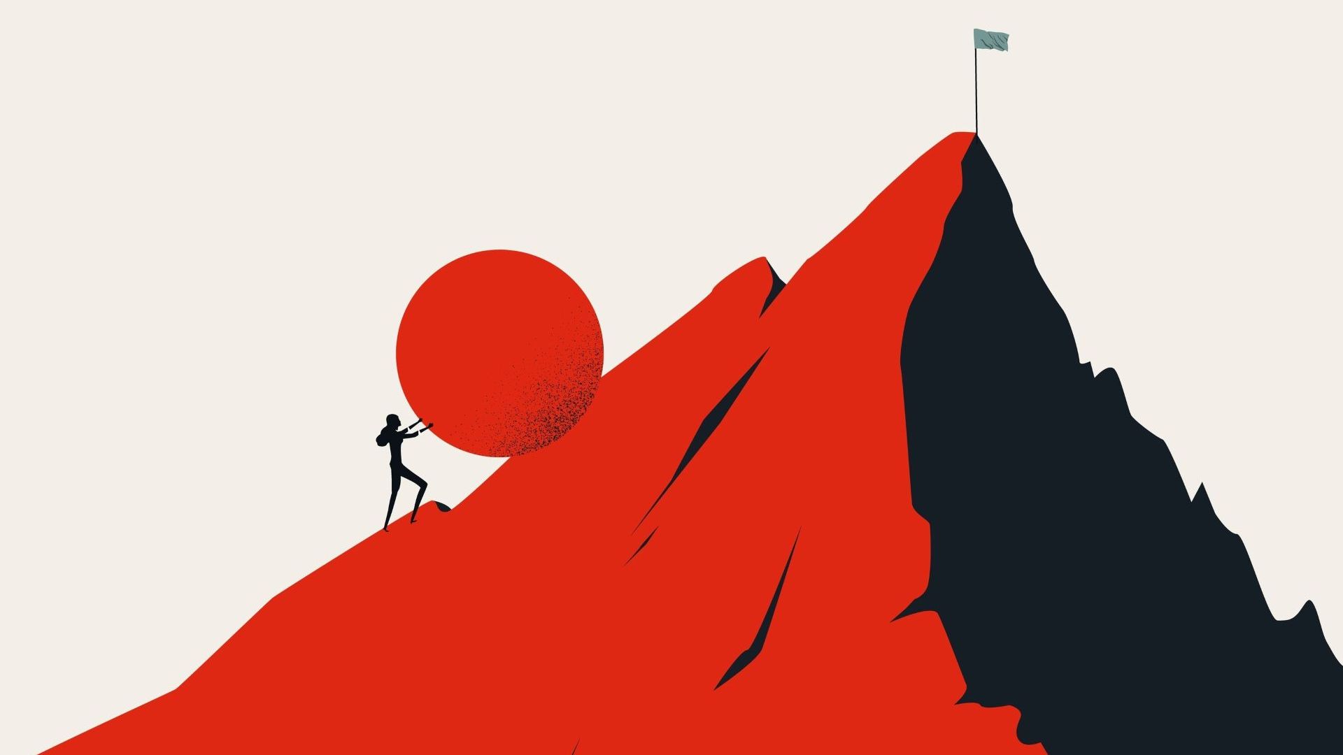 mountain red goal vision woman pushing rock