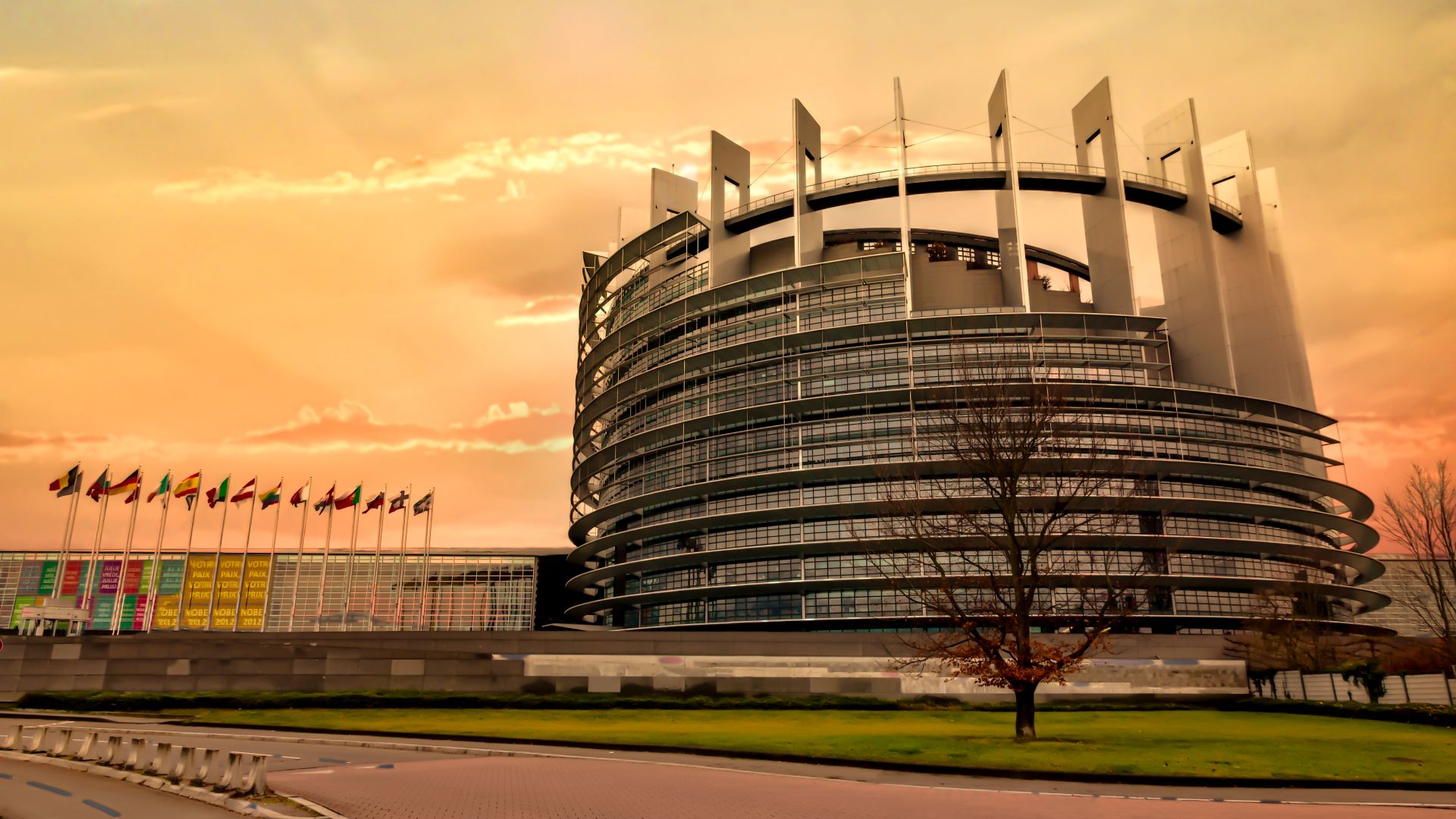 strasbourg parliament winter sunset