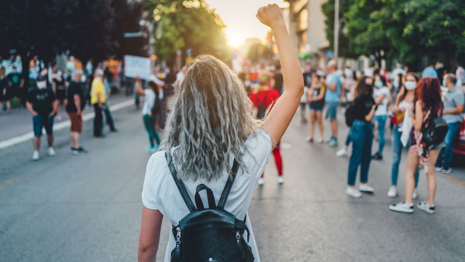 Protest fight woman