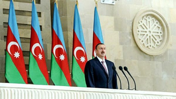 president of Azerbaijan and flags