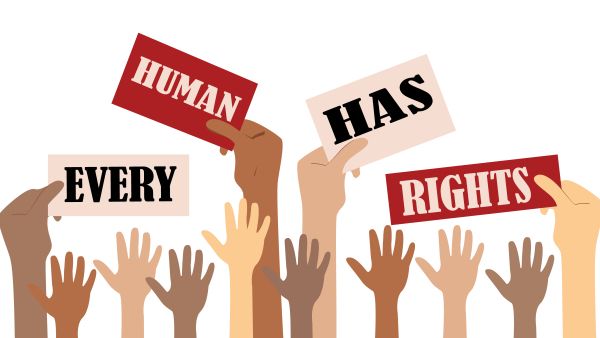 every human has rights hands in air