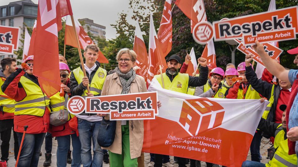 Gaby Bischoff at the workers' protest in Brussels